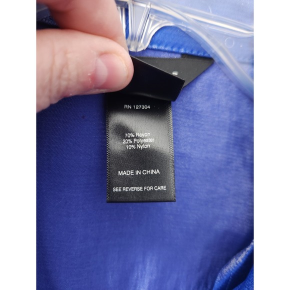 Ali Miles Shirt Womens 1X Blue Eclectic Button Up Long Sleeve Collar Shimmer NWT - Picture 6 of 11